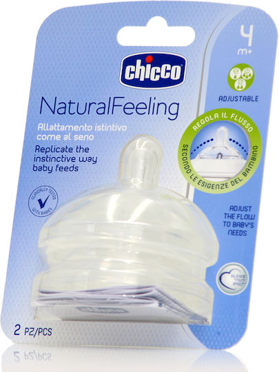 Chicco Natural Feeling Silicone Baby Bottle Teats Adjustable Flow for 4+ months 2pcs