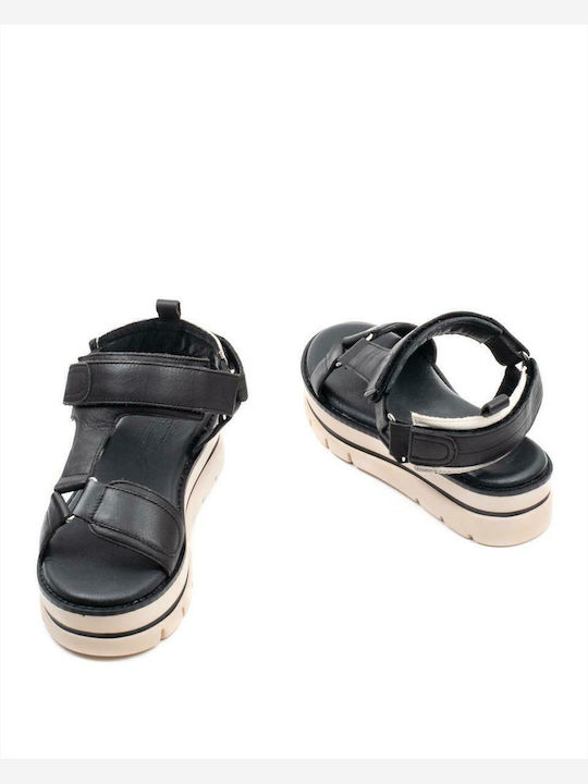 Leather Women's Flat Sandals Flatforms Black