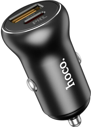 Hoco NZ5 Autoladegerät 30W 5A Schnellladen mit Anschlüssen: 1xUSB 1xType-C Schwarz Farbe