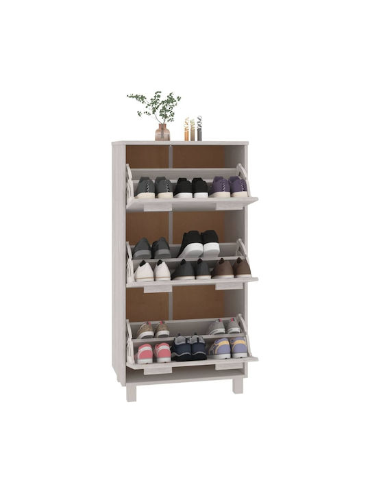Wooden Shoe Organizer with 3 Shelves White 59.5x35x117cm
