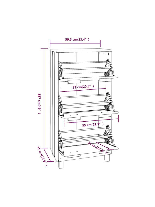Wooden Shoe Organizer with 3 Shelves Gray 59.5x35x117cm
