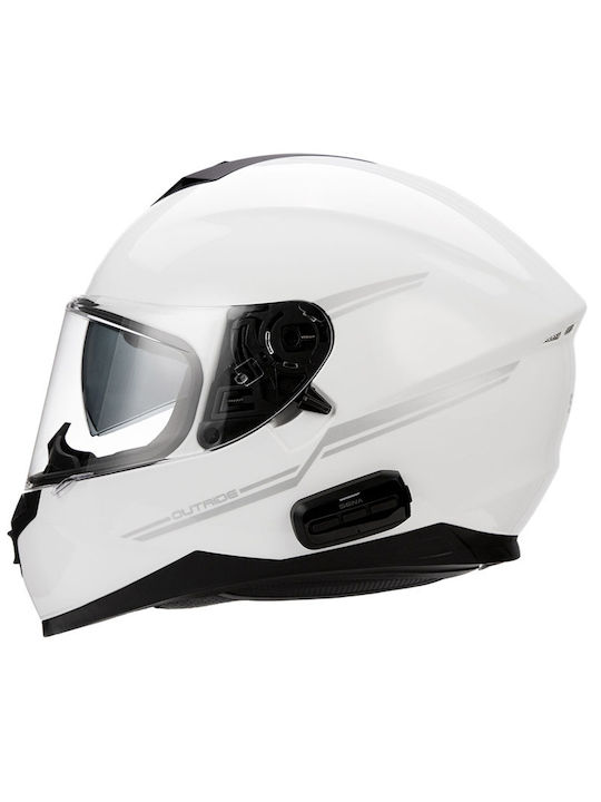 Sena Outride BT Glossy White Motorcycle Helmet Full Face ECE 22.06 1600gr with Sunvisor