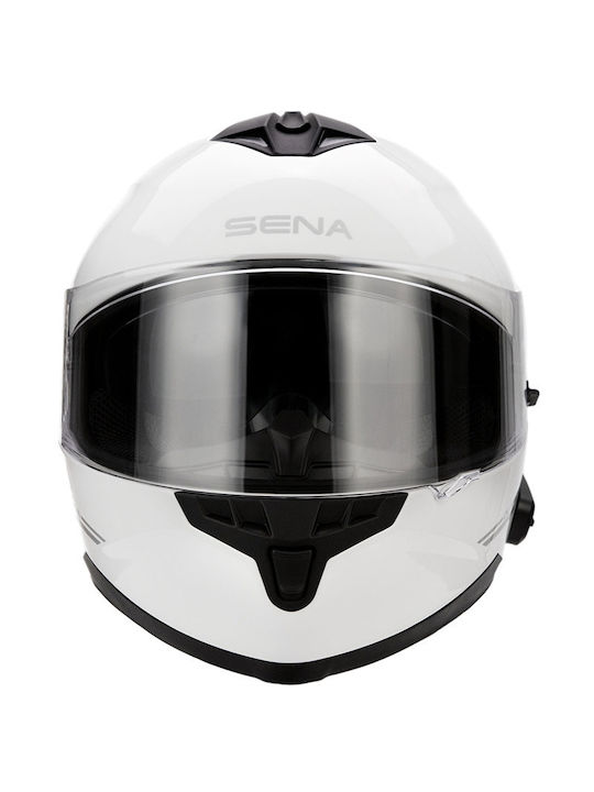 Sena Outride BT Glossy White Motorcycle Helmet Full Face ECE 22.06 1600gr with Sunvisor