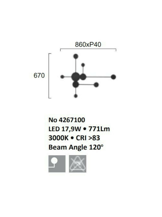 Viokef Modern Lumină de Perete cu LED Integrat și Lumină Alb Cald Negru 86x4x67cm