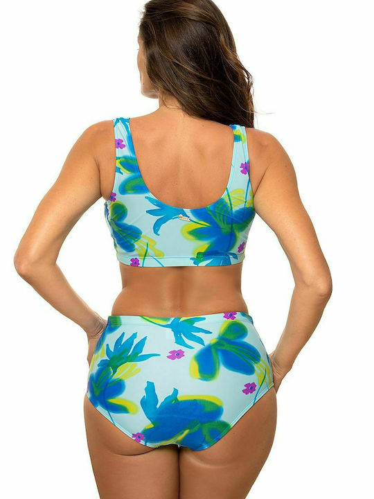 Marko Set Bikini Sutien sport Talie înaltă Floral Albastru