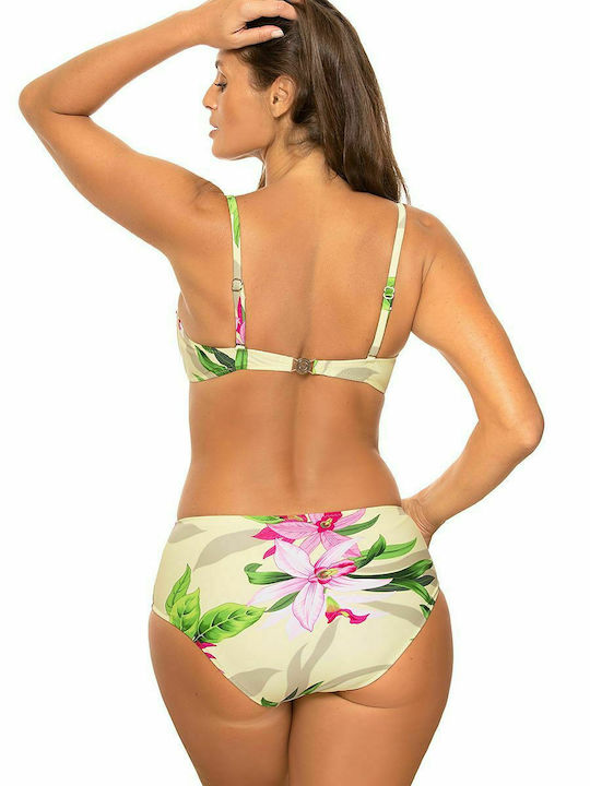 Marko Padded Underwire Bikini Set Bra & Slip Bottom with Adjustable Straps Yellow Floral