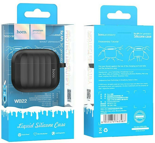 Hoco WB22 Glory & Antiloss Strap Silicone Case with Keychain Black for Apple AirPods 3