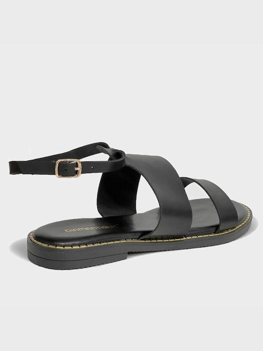 My Choice Leather Women's Flat Sandals with Strap in Black Color