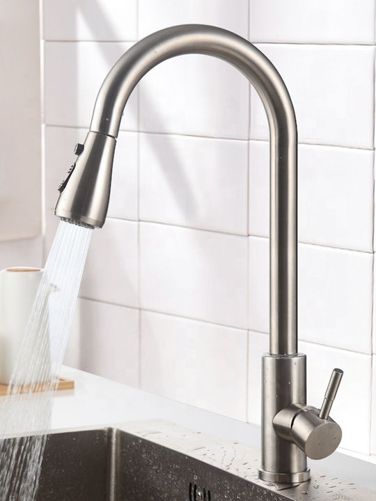 Landsh 122 Tall Kitchen Faucet Counter with Shower Silver