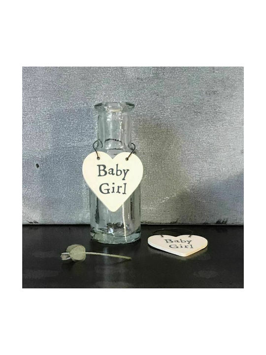 Baby Girl Hanging Heart Ornament Wooden White 3x6cm