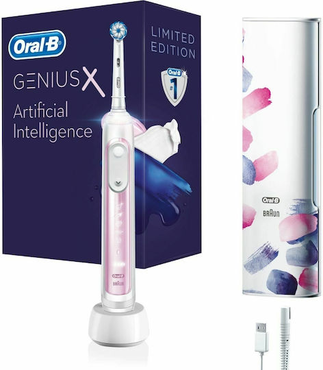 Oral-B Genius X 10000 Special Edition Elektrische Zahnbürste mit Drucksensor und Reisetasche Rosa