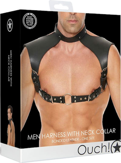 Shots Ouch! Bonded Leather Harness with Neck Collar Black