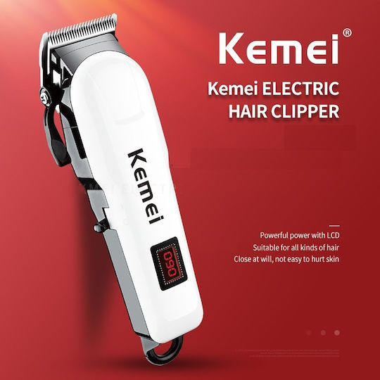 Kemei Επαγγελματική Επαναφορτιζόμενη Κουρευτική Μηχανή Λευκή KM-809C