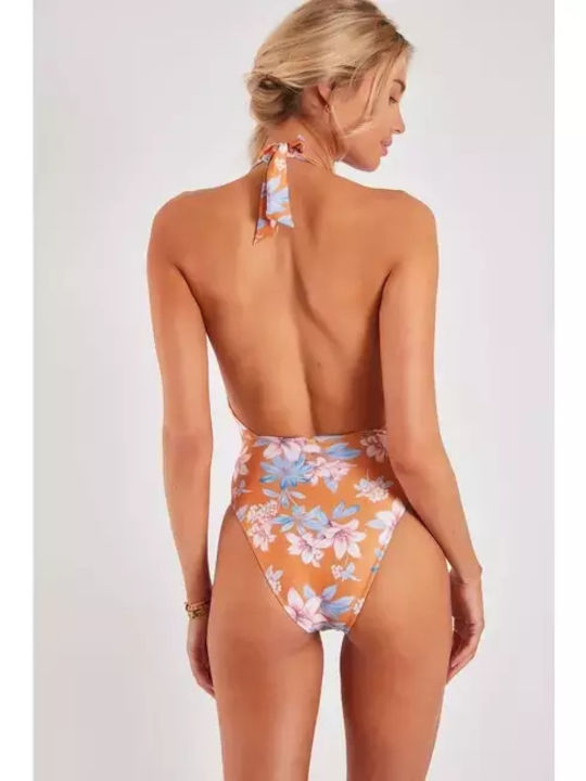 Caititu Palapas Ολόσωμο Μαγιό με Ανοιχτή Πλάτη Floral Safran