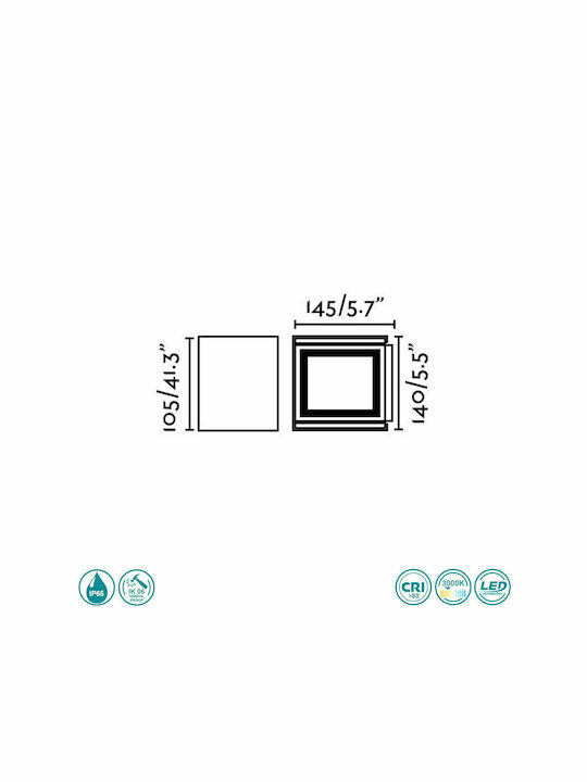 Faro Barcelona Olan Wall-Mounted Outdoor Ceiling Light LED IP65 6W with Warm White Light 14.5x10.5εκ.