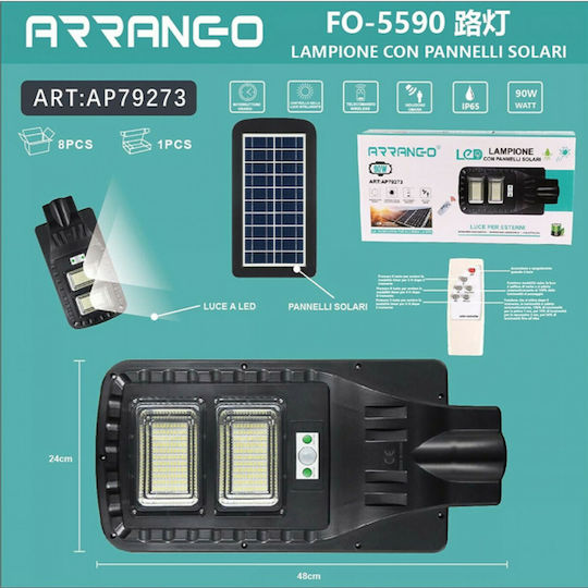 Arrango Ηλιακό Φωτιστικό Δρόμου 90W Ψυχρό Λευκό 6500K με Αισθητήρα Κίνησης IP65 48x24εκ.