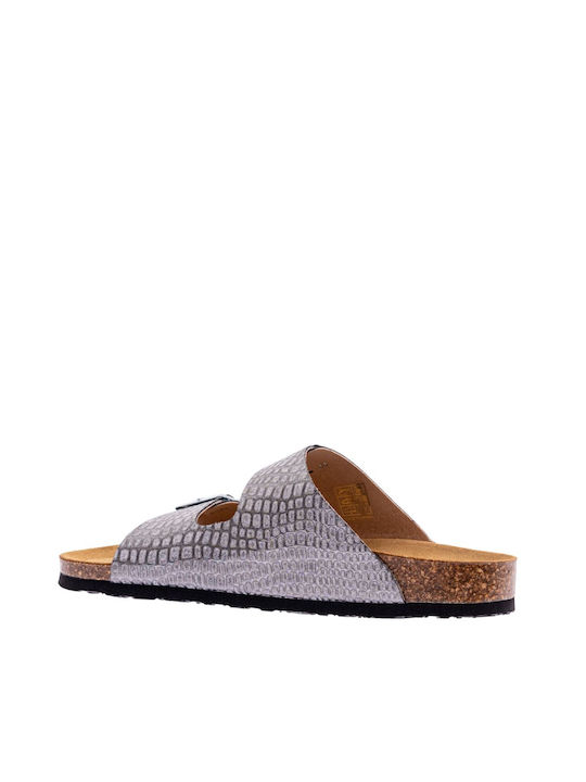 Leder Damen Flache Sandalen Anatomisch Glitter Coco Acero