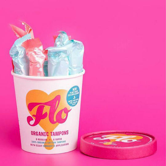 Here We Flo Tampons Organic 8 Regular & 6 Super with Applicator for Normal Flow 14pcs