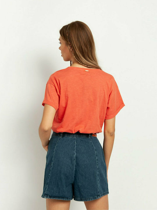 Toi&Moi Women's Summer Blouse Short Sleeve Orange