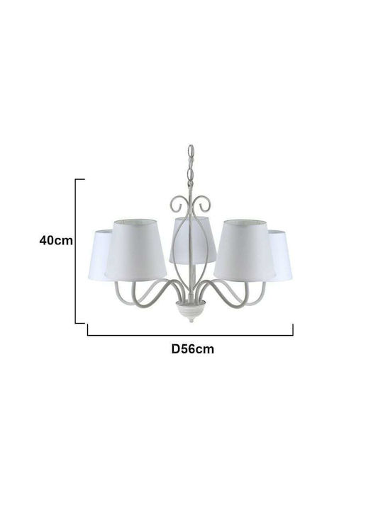 Inart Candelabru 5xE14 Ø56cm cu Abajururi Gri 3-10-716-0006