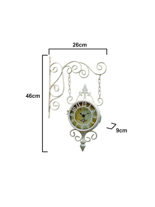 Inart station Antique Wall Clock Metallic White 26x46cm