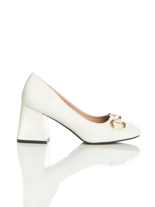 Heeled pumps with thick heel (5101) - WHITE