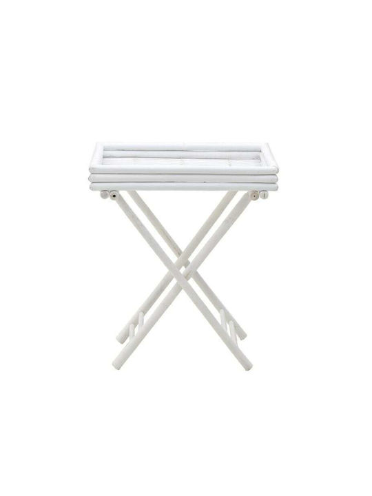 Inart Rectangular Bamboo Foldable Side Table White 63x43x74cm