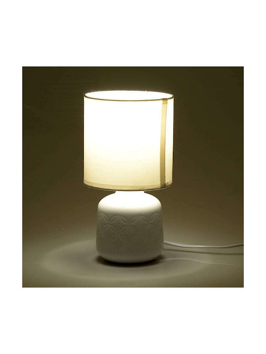 Inart Ceramic Table Lamp for Socket E14 with White Shade and Base