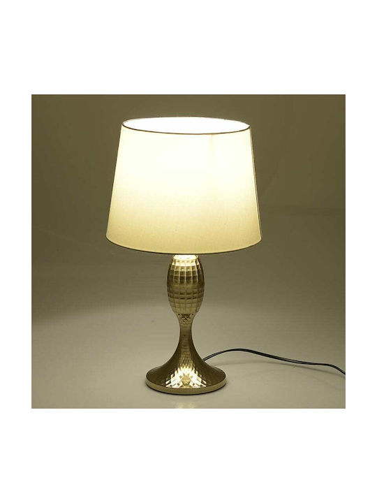 Inart Metal Table Lamp for Socket E27 with White Shade and Gold Base