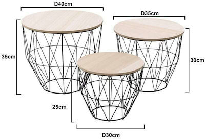 Rund aus Massivholz Beige 3Stück L40xB40xH35cm