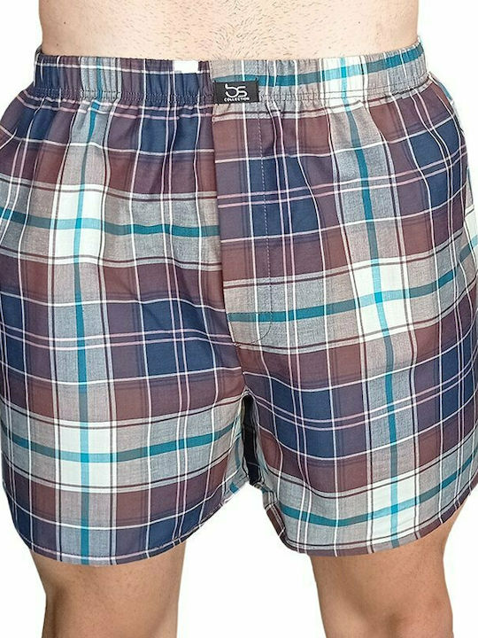 bs 9/3008 Boxershorts Kariert 100% Griechische Baumwolle Blau/Braun