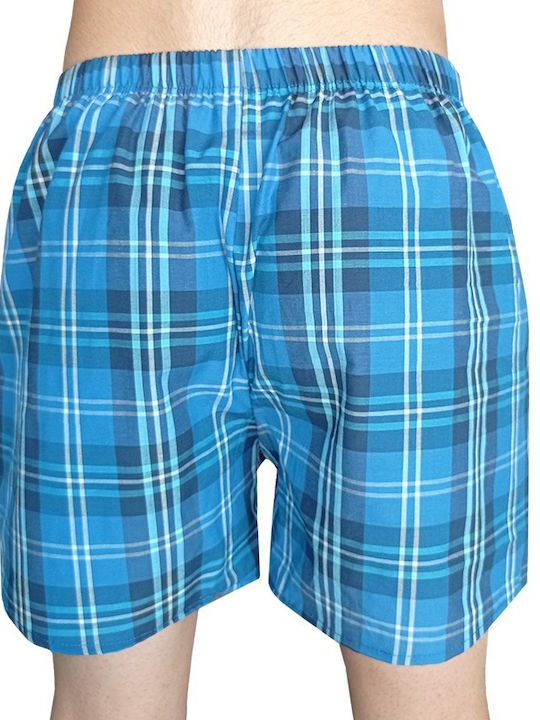 bs 9/3001 Boxershorts Kariert 100% Griechische Baumwolle Blau