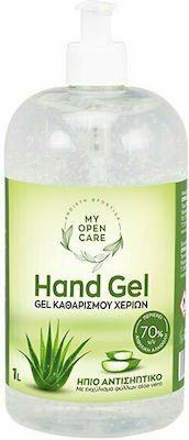 Open Cosmetics Εκχύλισμα Φύλλων Aloe Vera Antiseptic Hand Gel with Pump 1000ml Lemon