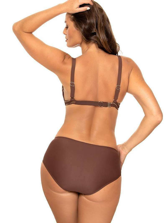 Marko Underwire Bikini Set Bra & Slip Bottom with Adjustable Straps Brown