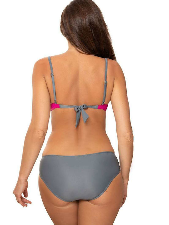 Marko Padded Bikini Set Bra & Slip Bottom Grey/Fuchsia