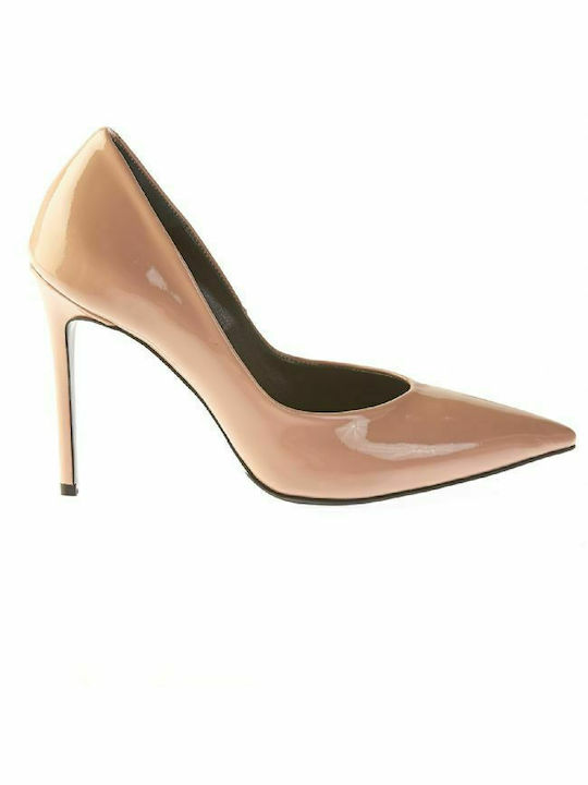 Elenross Patent Leather Pointed Toe Stiletto Beige High Heels