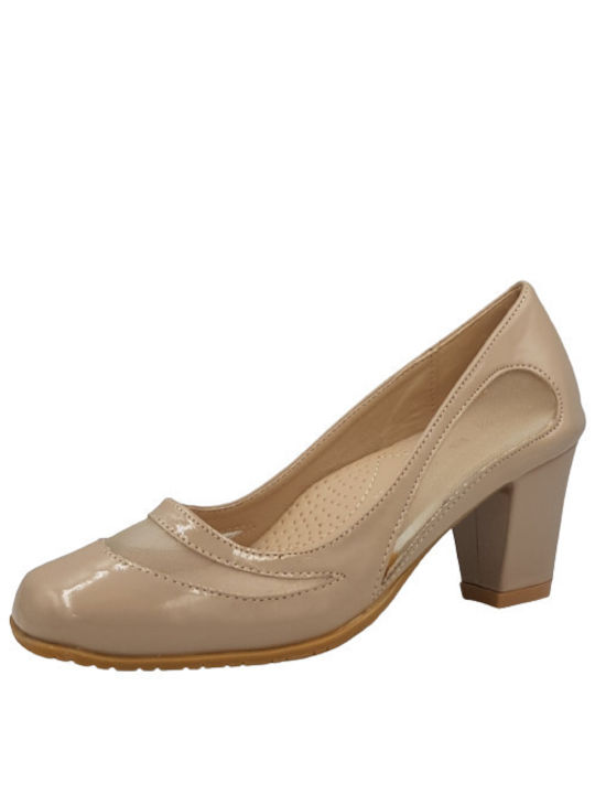 B-Soft Anatomic Patent Leather Beige Heels