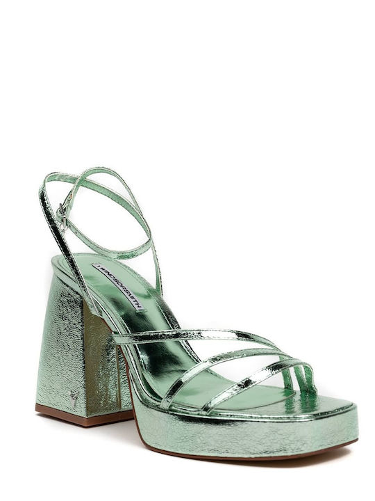 Windsor Smith Platform Leather Women's Sandals Charms with Ankle Strap Green with Chunky High Heel
