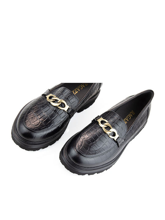 Leder Damen Mokassins Black Croco