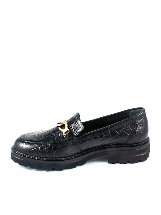Leder Damen Mokassins Black Croco
