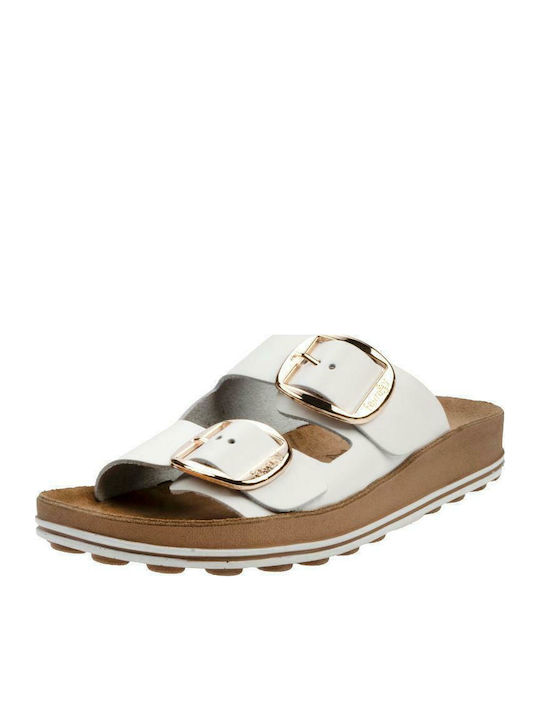 Despoina Leather Women's Flat Sandals Anatomic in White Color