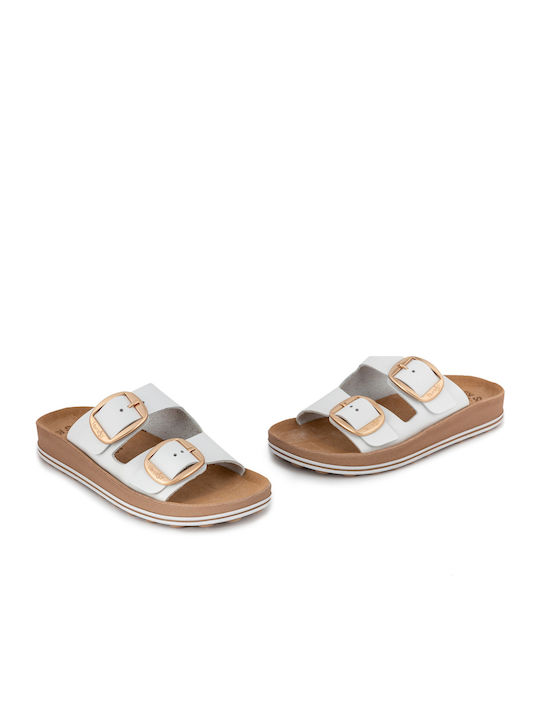 Despoina Leather Women's Flat Sandals Anatomic in White Color