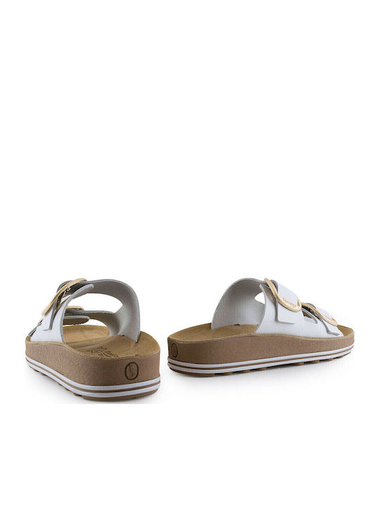 Despoina Leather Women's Flat Sandals Anatomic in White Color