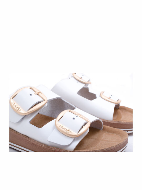 Despoina Leather Women's Flat Sandals Anatomic in White Color