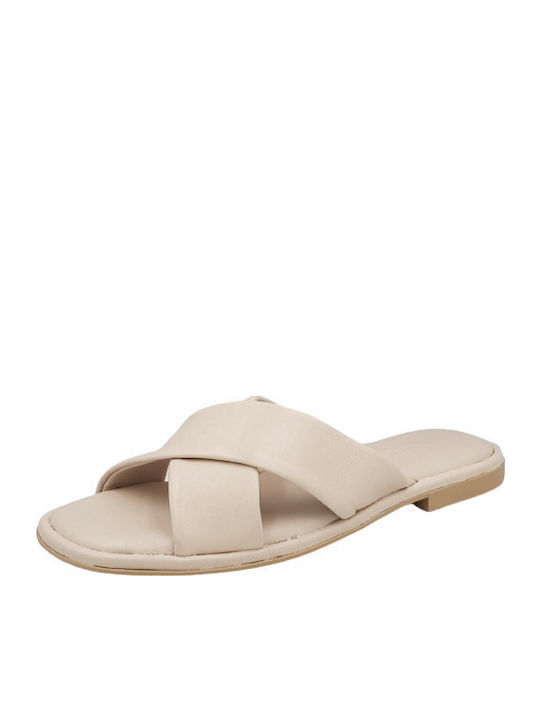 Leather Women's Flat Sandals in White Color