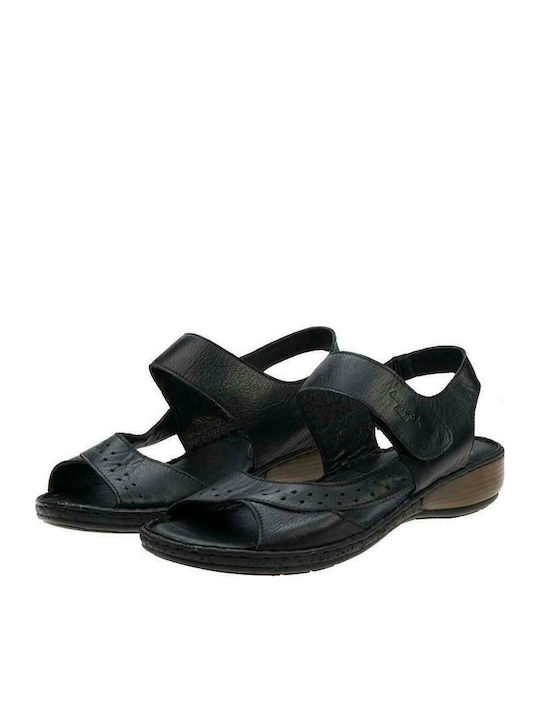 Leather Women's Flat Sandals Anatomic in Black Color