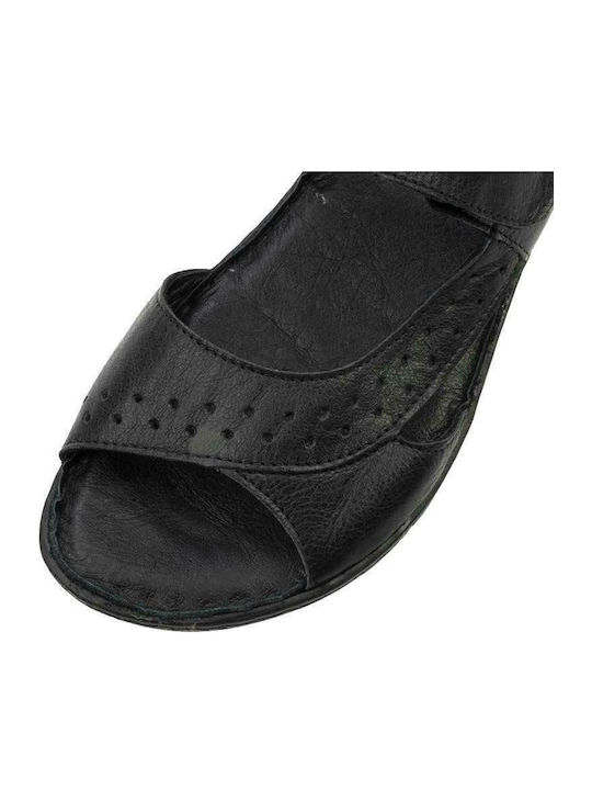 Leather Women's Flat Sandals Anatomic in Black Color