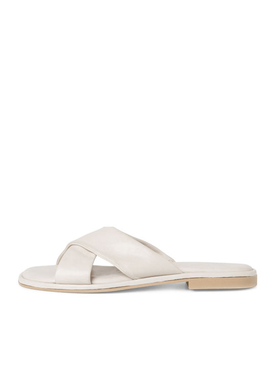 Leather Women's Flat Sandals in White Color