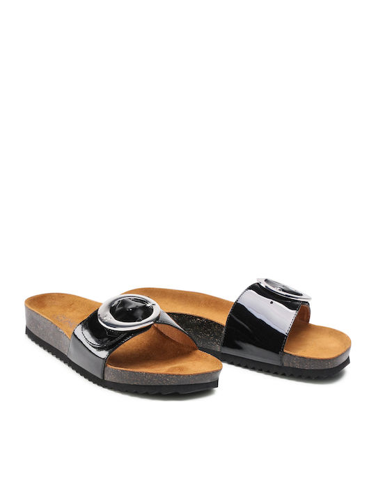 Leather Women's Flat Sandals in Black Color