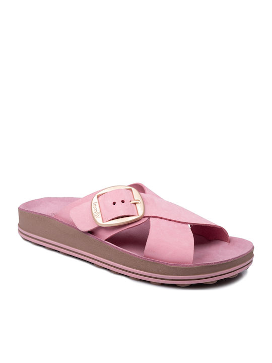 Misty Leather Women's Flat Sandals Anatomic Flatforms in Pink Color